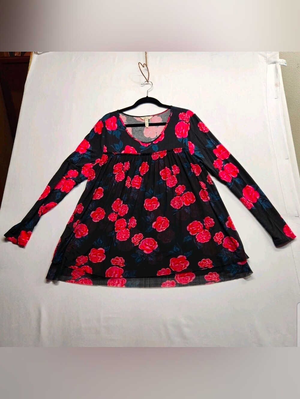 ⭐️Matilda Jane Winter Blooms Floral Tunic Top XL Rose Boho Babydoll Mesh